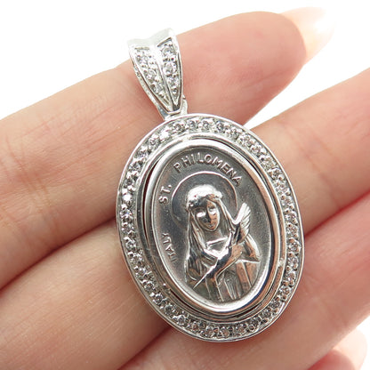 925 Sterling Silver Italy Real Round-Cut Diamond St. Philomena Pendant