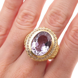 925 Sterling Silver Gold Plated Real Amethyst & White Topaz Wheat Ring Size 9