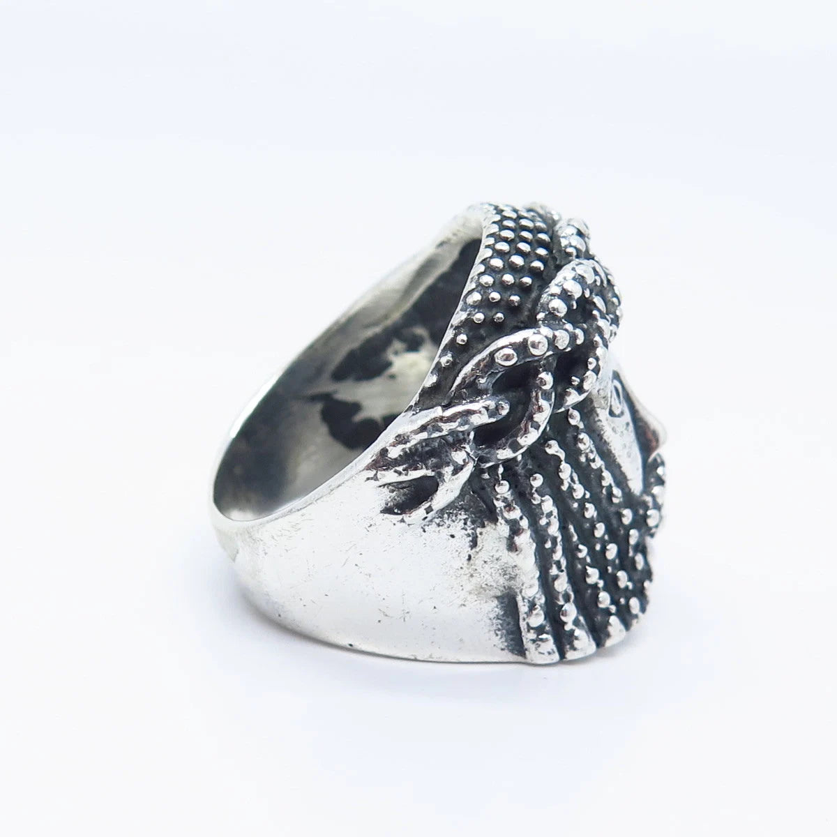 925 Sterling Silver Vintage Jesus Religious Wide Ring Size 11.5