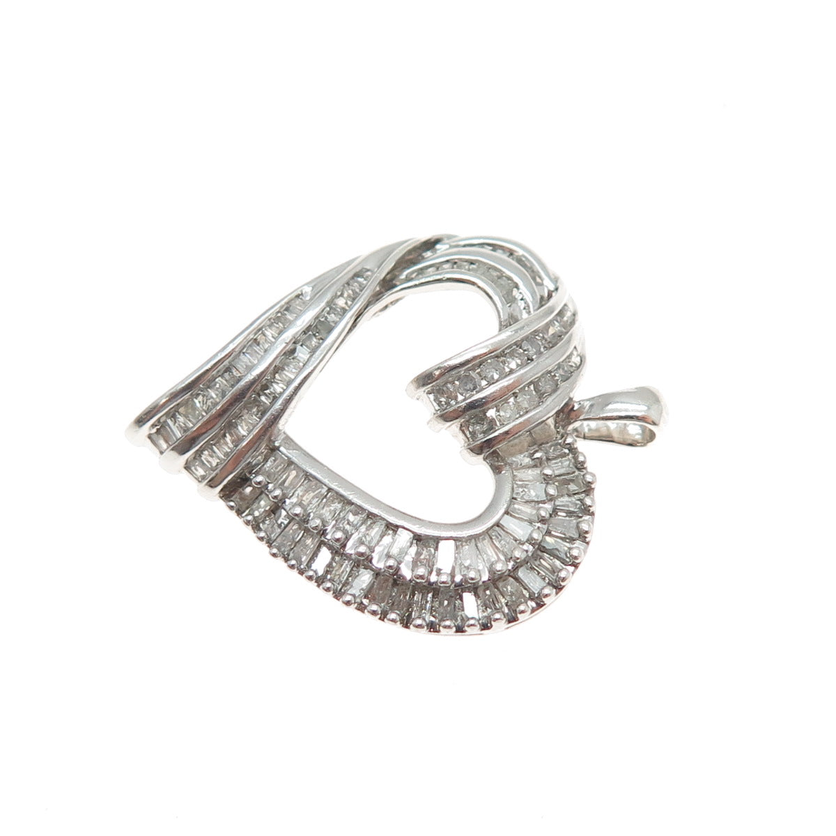 JANE SEYMOUR Sterling Real Round & Tapered Baguette-Cut Diamond Heart Pendant