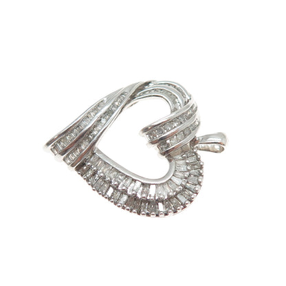JANE SEYMOUR Sterling Real Round & Tapered Baguette-Cut Diamond Heart Pendant