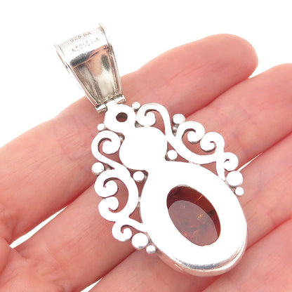 SUARTI BALI 925 Sterling Silver Vintage Real Amber Black Onyx Moonstone Pendant