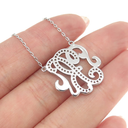 925 Sterling Silver Round-Cut C Z Letter "B" Ornate Cable Chain Necklace 16-18"