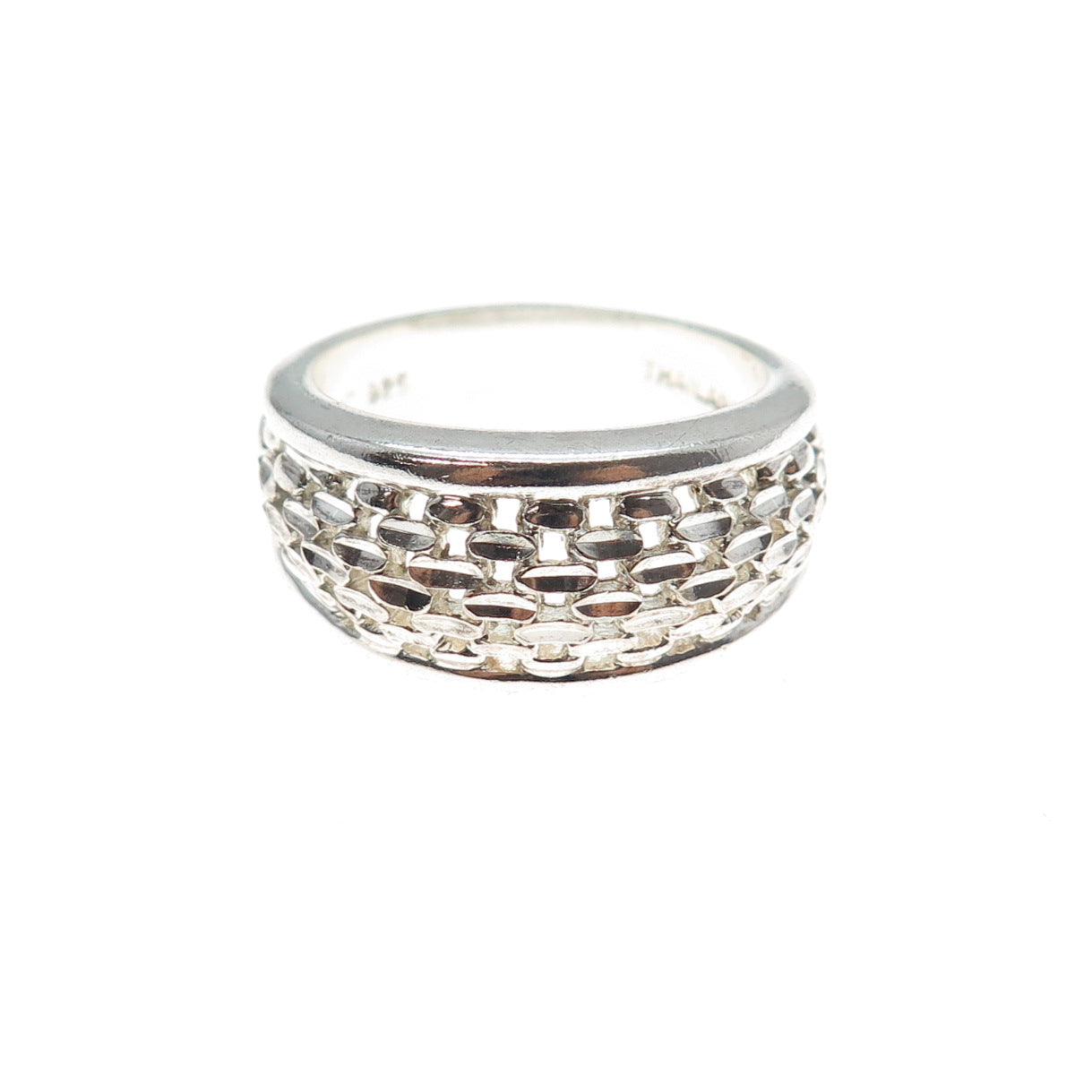925 Sterling Silver Vintage Modernist Mesh Ring Size 9.25