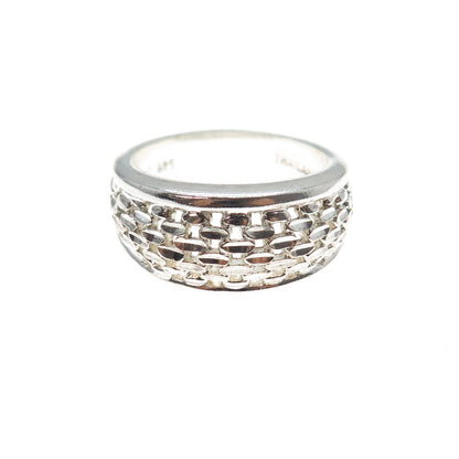 925 Sterling Silver Vintage Modernist Mesh Ring Size 9.25