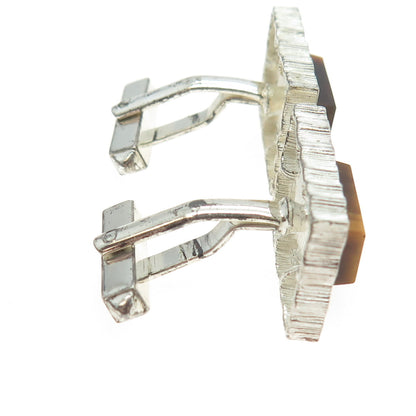 835 Silver Vintage S+F Germany Real Tiger Eye Modernist Cufflinks #172