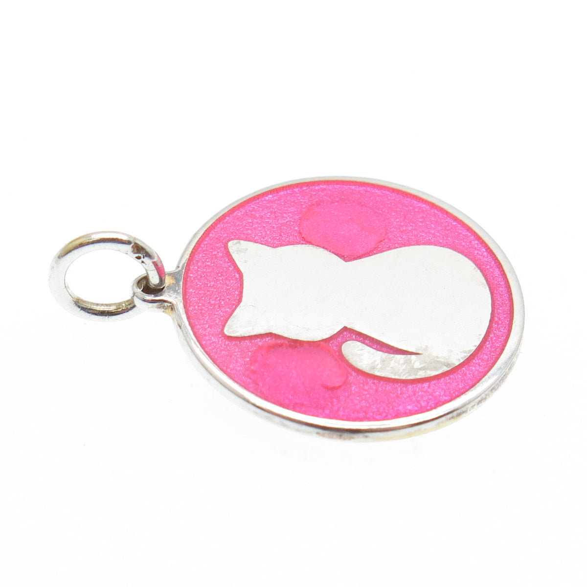 925 Sterling Silver Pink Enamel Cat Minimalist Charm Pendant
