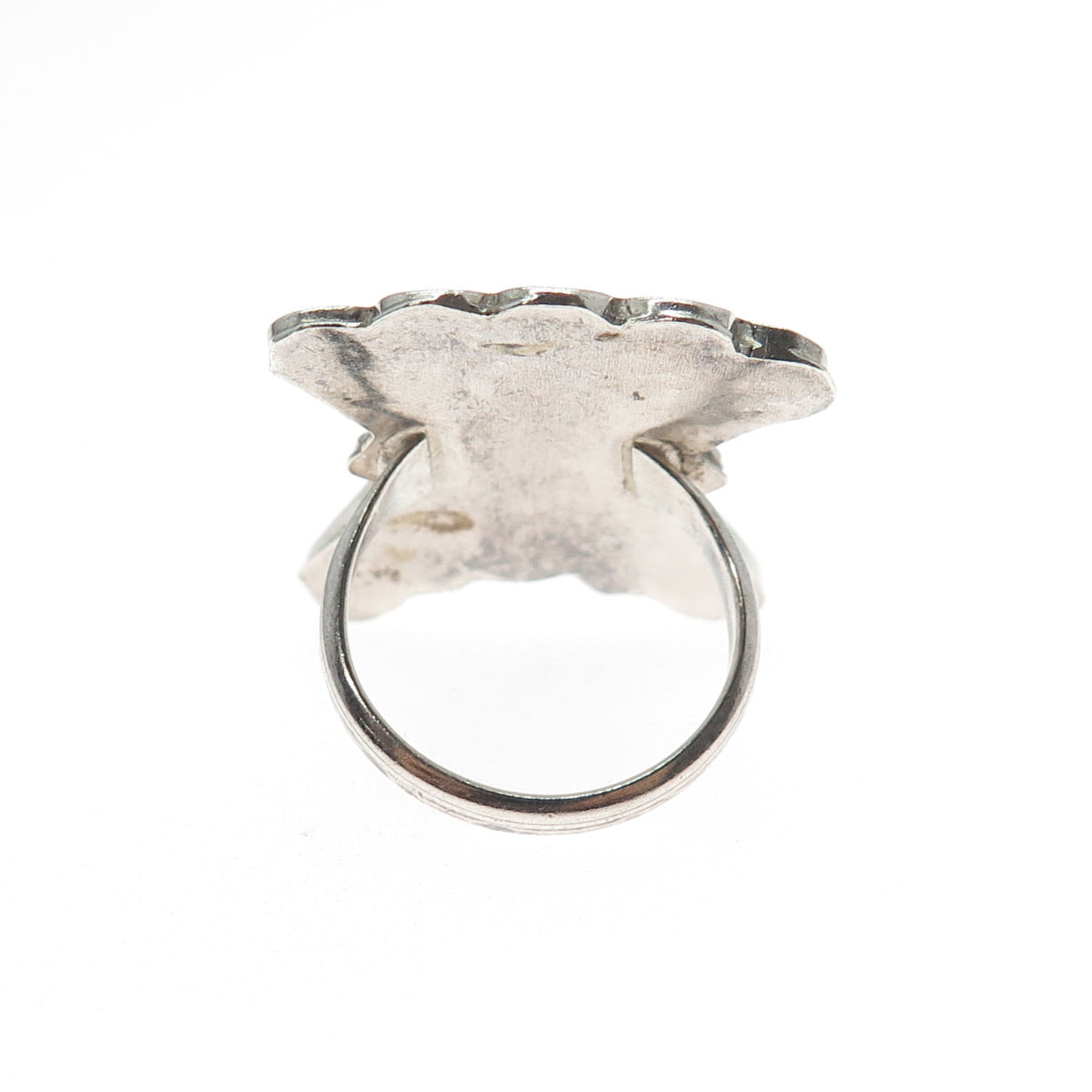 Old Pawn Zuni 925 Sterling Turquoise Coral Onyx MOP Indian Chief Ring Size 5.25