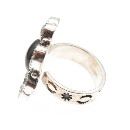 Krush Kandy 925 Sterling Vintage Real Black Onyx & C Z Adjustable Ring Size 8.5
