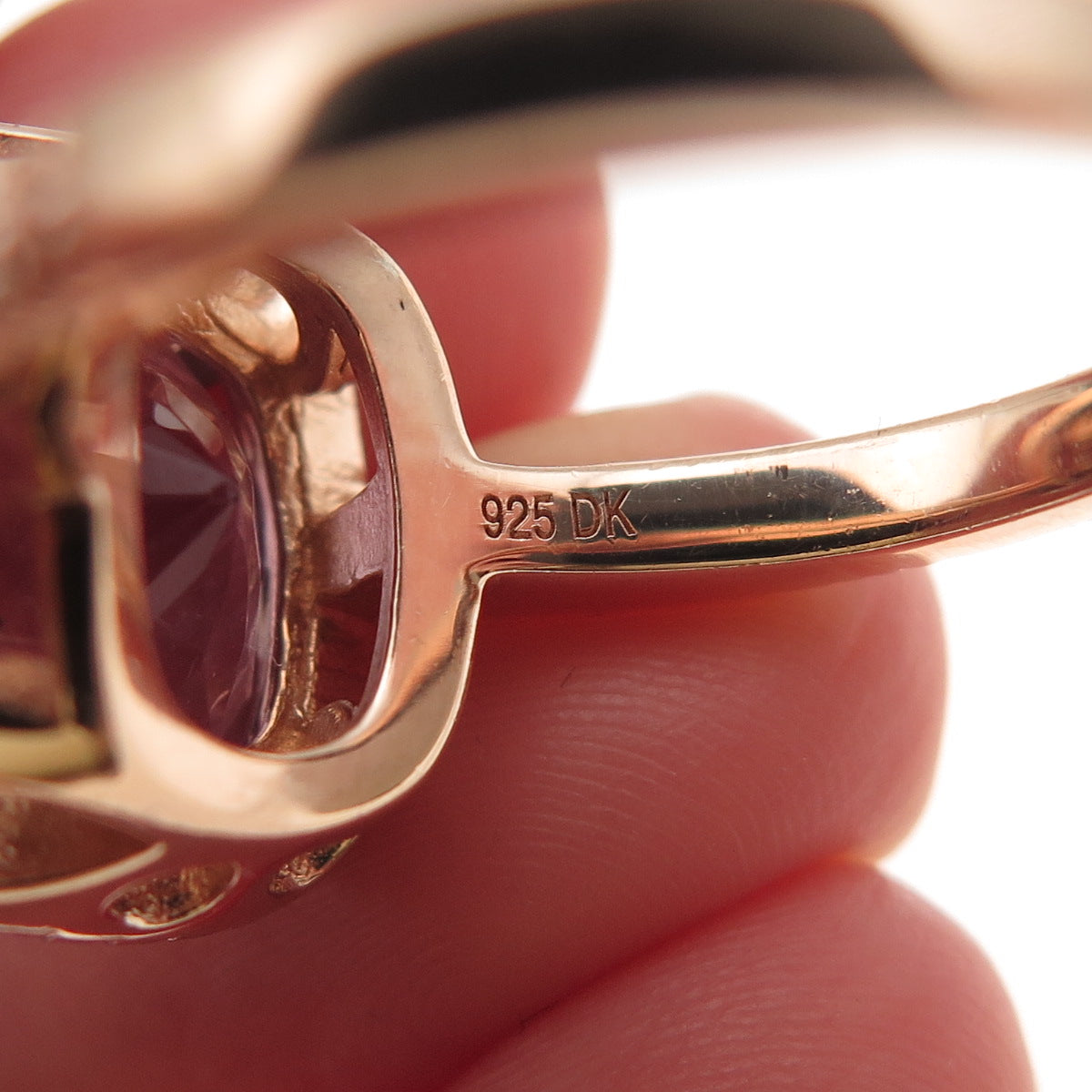 925 Sterling Silver Rose Gold Plated Real Diamond & Amethyst Ring Size 8