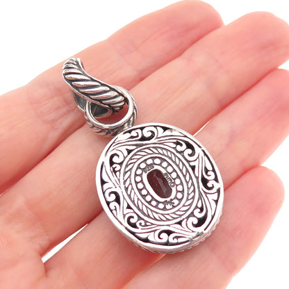 925 Sterling Silver Vintage Real Blue Topaz Modernist Oxidized Charm Pendant