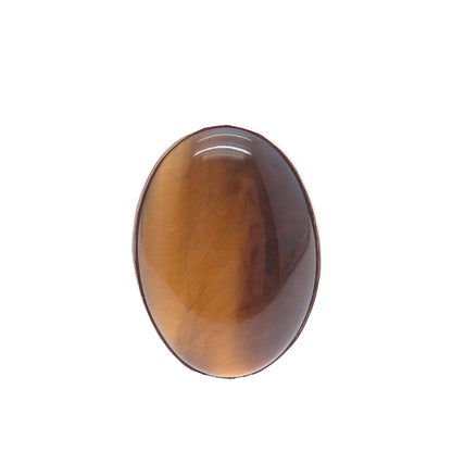 925 Sterling Silver Vintage Israel Real Tiger Eye Modernist Ring Size 4.75