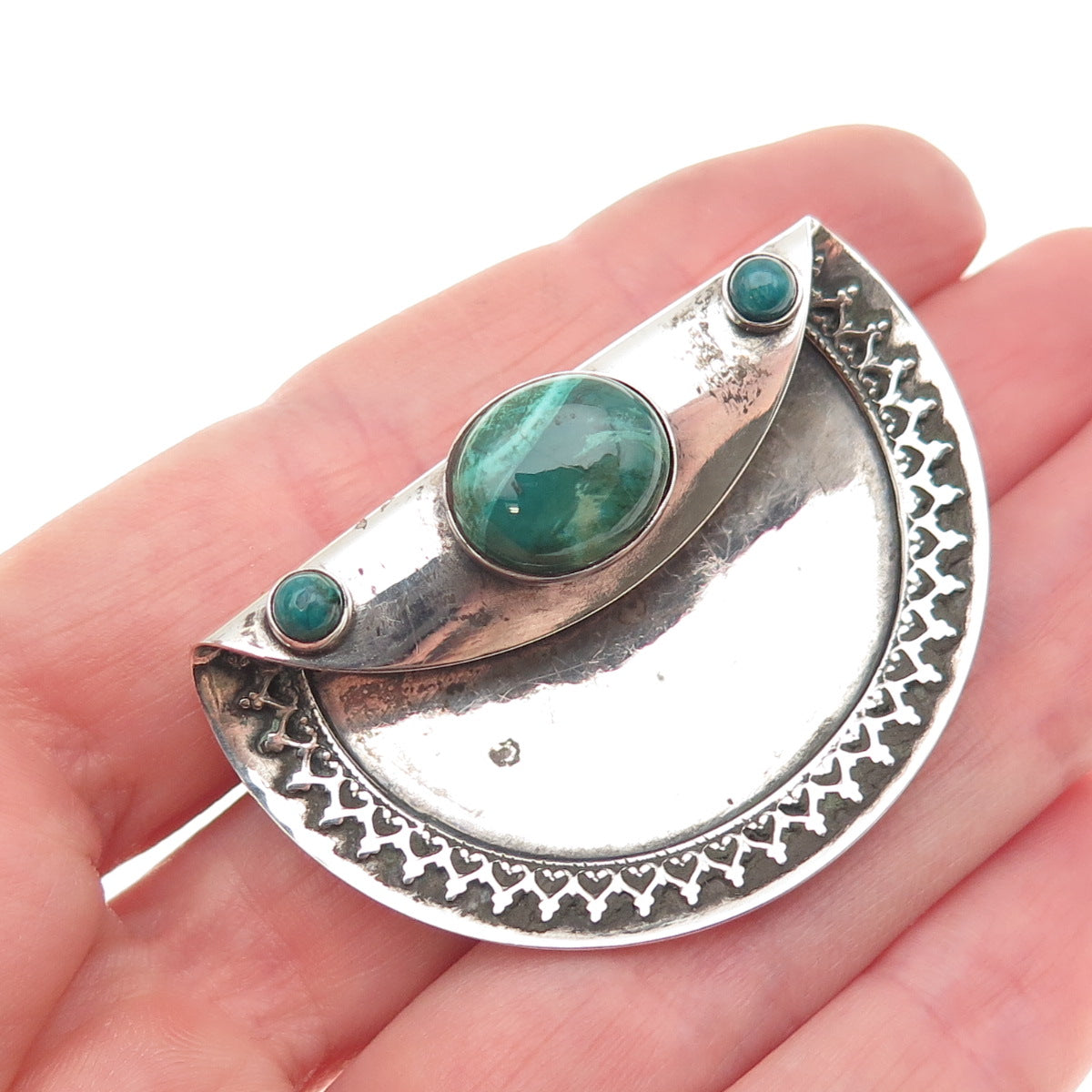 925 Sterling Silver Vintage Real Azurite Modernist Oxidized Pin Brooch