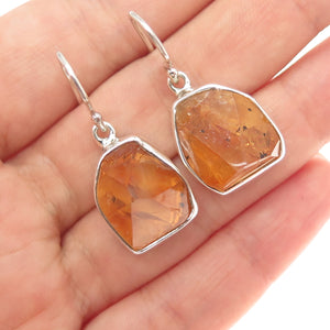 STARBORN 925 Sterling Silver Vintage Real Citrine Modernist Dangle Earrings