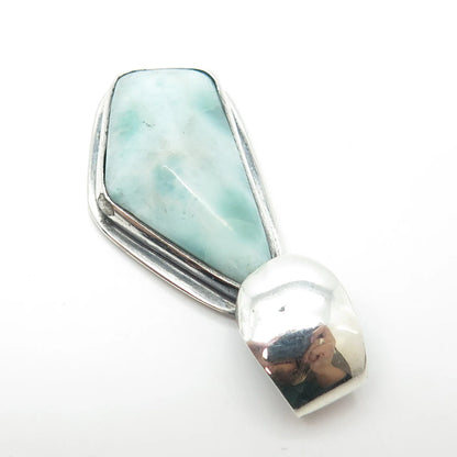 925 Sterling Silver Vintage Real Larimar Gem Amulet Pendant