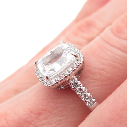 DSMK 925 Sterling Silver Radiant & Round-Cut C Z Engagement Ring Size 7