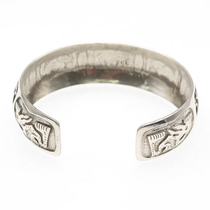 900 Silver Vintage Ecuador Tribal Animal Symbol Adjustable Bracelet 7.75"