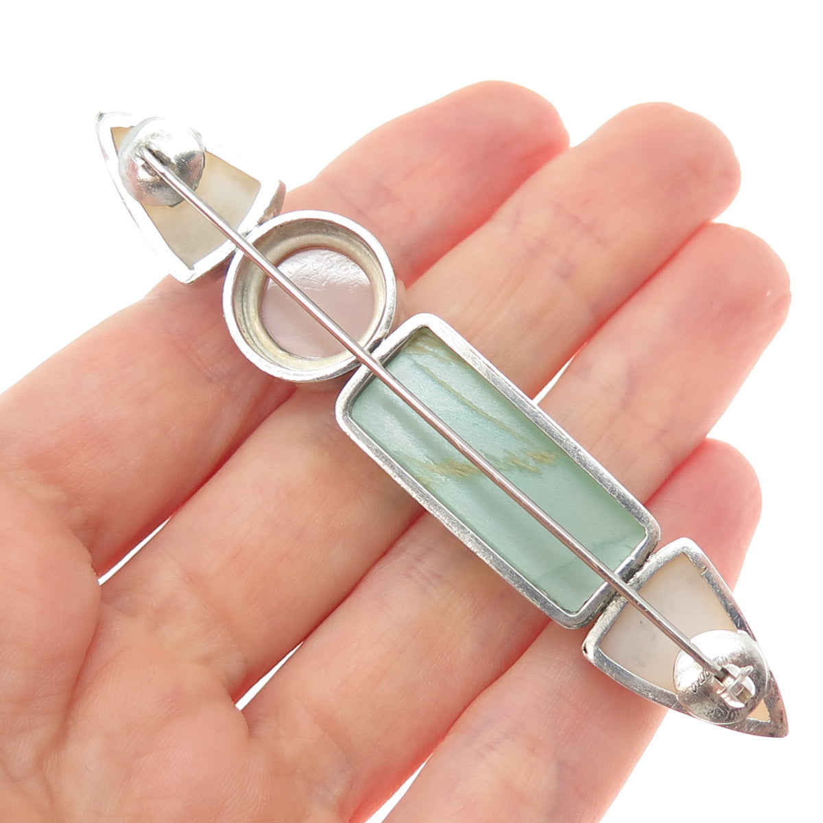 JODIE ARAGONA 925 Sterling Vintage Real Druzy & Optic Fiber Cat's Eye Pin Brooch