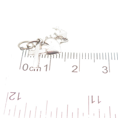 925 Sterling Silver Vintage Heart Cross Anchor Mini Charm Pendant