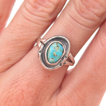 Old Pawn 925 Sterling Silver Vintage Southwestern Turquoise Tribal Ring Size 7