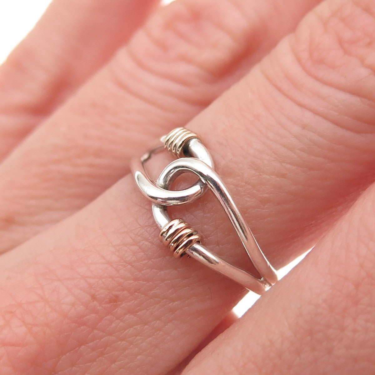 925 Sterling Silver Gold Filled Vintage Interlocked Infinty Ring Size 6