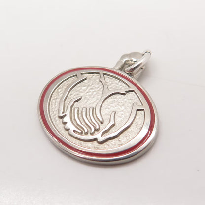 925 Sterling Silver Vintage Hands In Prayer Round Pendant