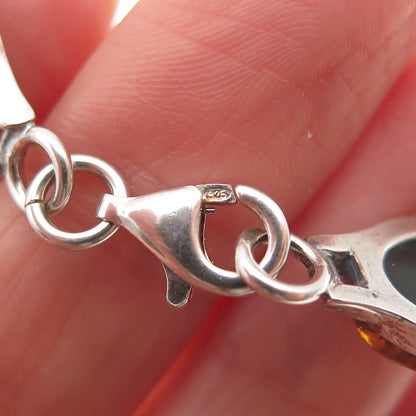 925 Sterling Silver Vintage Real Amber Celtic Knot Oxidized Bracelet 7.25"