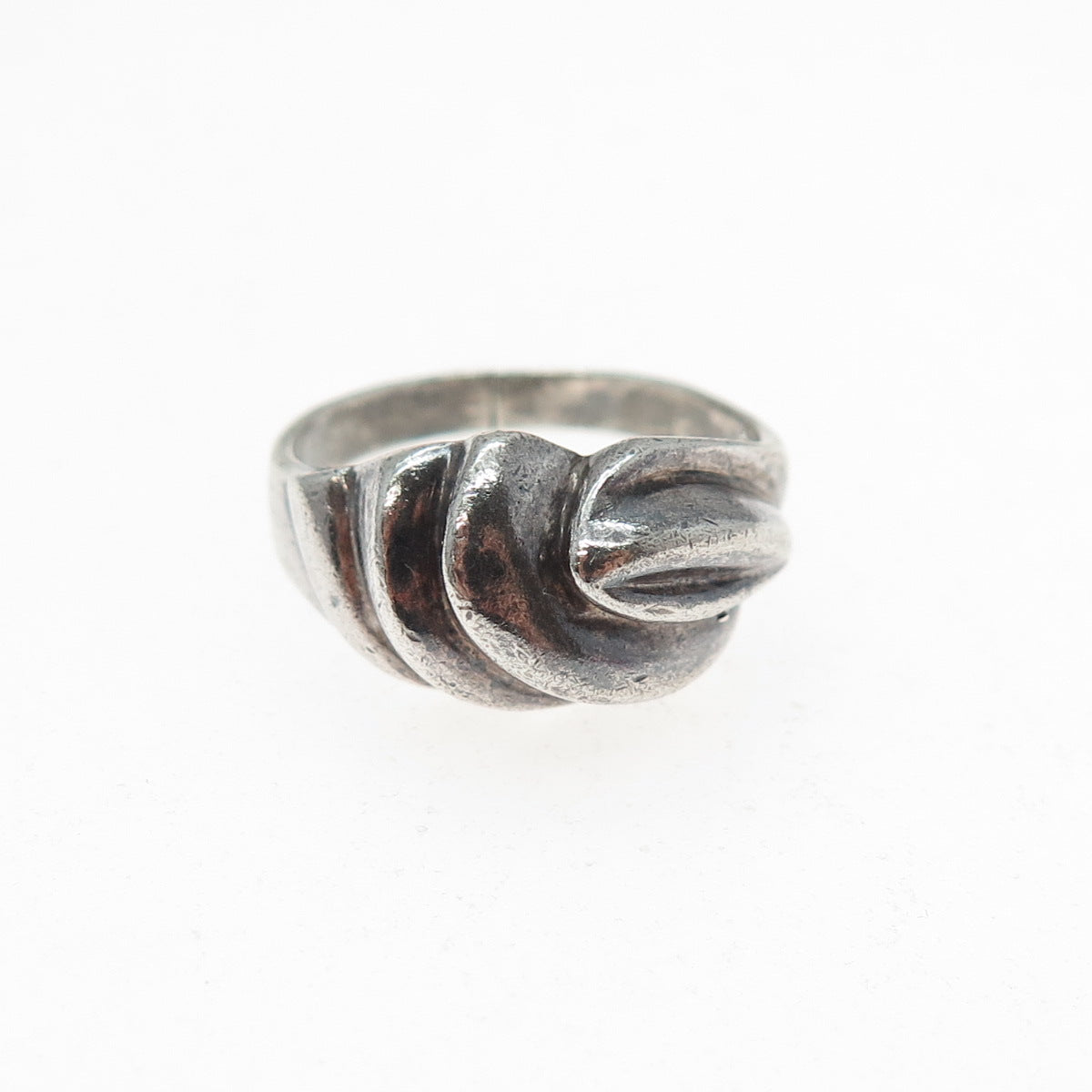 925 Sterling Silver Vintage Modernist Ribbed Oxidized Ring Size 7