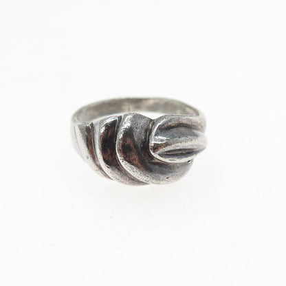 925 Sterling Silver Vintage Modernist Ribbed Oxidized Ring Size 7