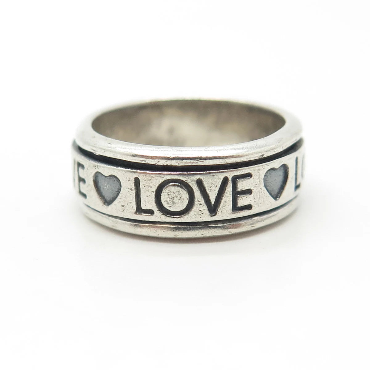 925 Sterling Silver Vintage "Love Love Love" Rotating Band Ring Size 6.25