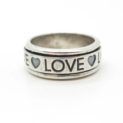 925 Sterling Silver Vintage "Love Love Love" Rotating Band Ring Size 6.25