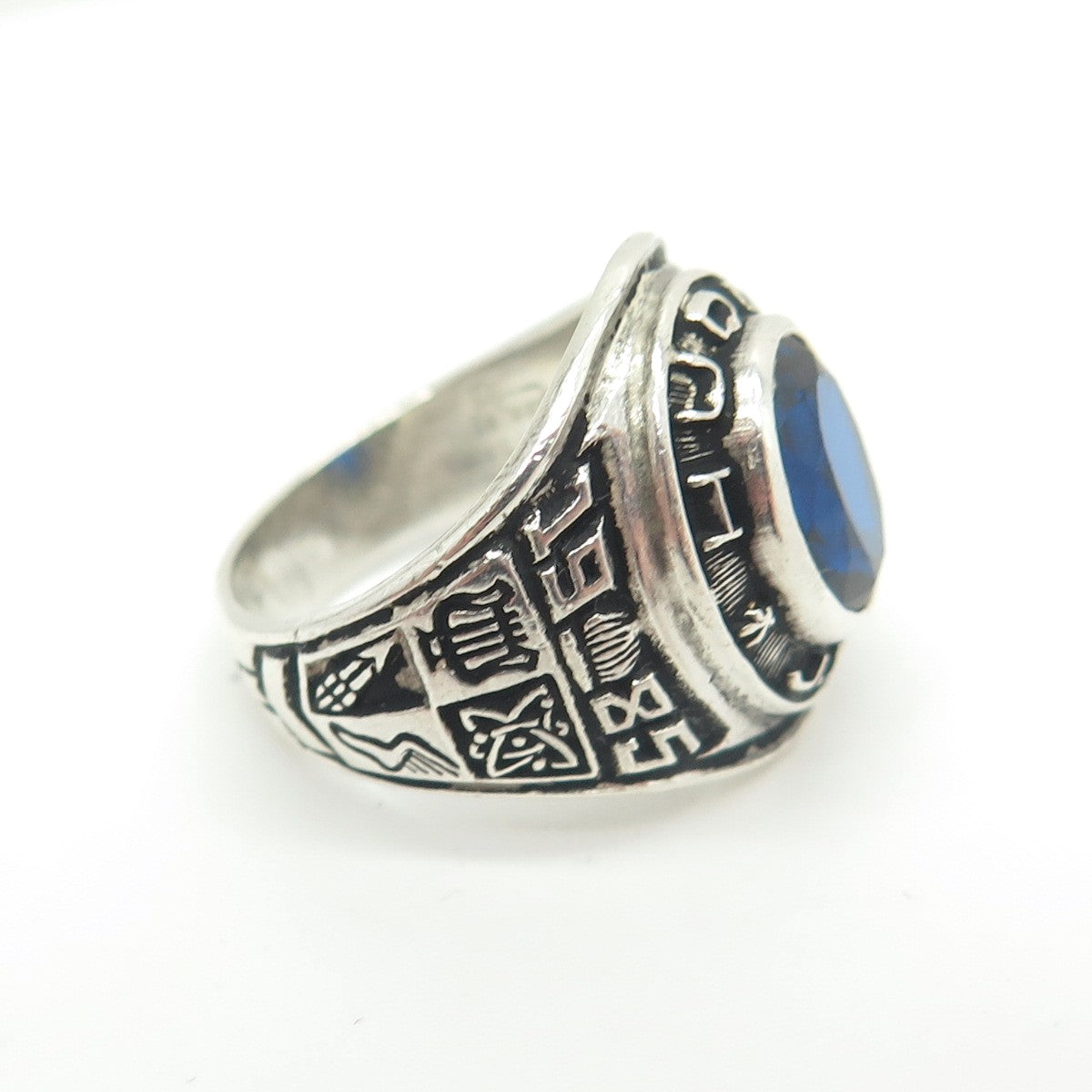 REED & CO Sterling Silver Vintage Lab-Sapphire Hudde 1985 School Ring Size 6.75