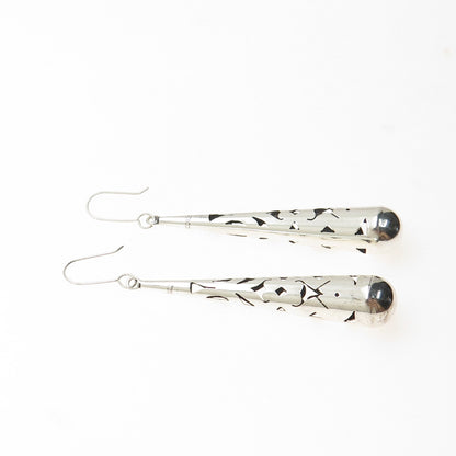 925 Sterling Silver Vintage Mexico Shadow Box Teardrop Dangle Earrings