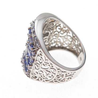 Chuck Clemency 925 Sterling Silver Real Tanzanite & Ruby Ring Size 8.25