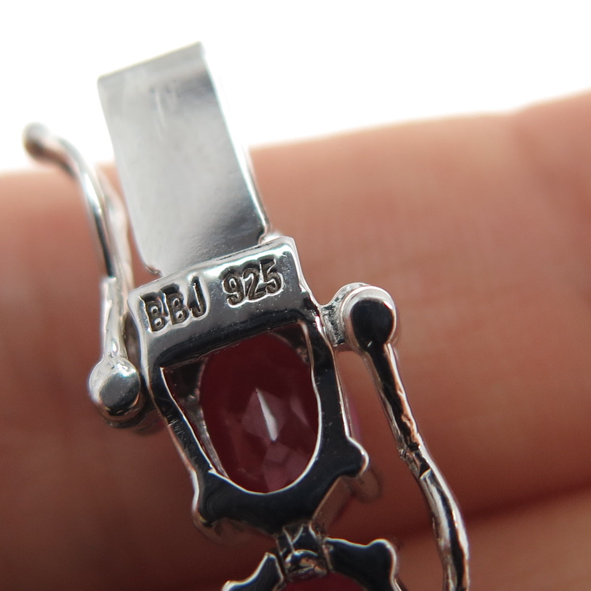 925 Sterling Silver Oval-Cut Lab-Created Ruby Tennis Link Bracelet 7.75"