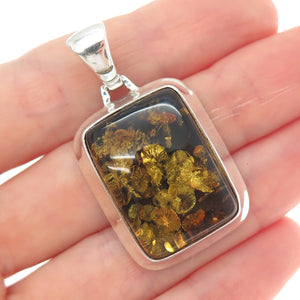 925 Sterling Silver Vintage Real Amber Modernist Charm Pendant