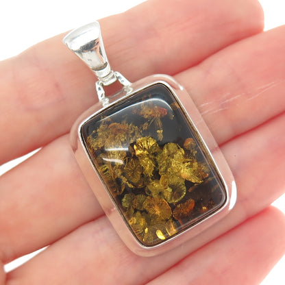 925 Sterling Silver Vintage Real Amber Modernist Charm Pendant
