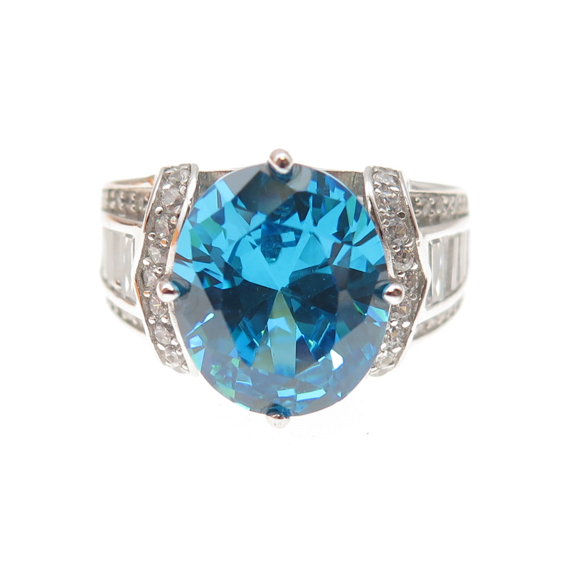 925 Sterling Silver Blue & White C Z Ring Size 6.25