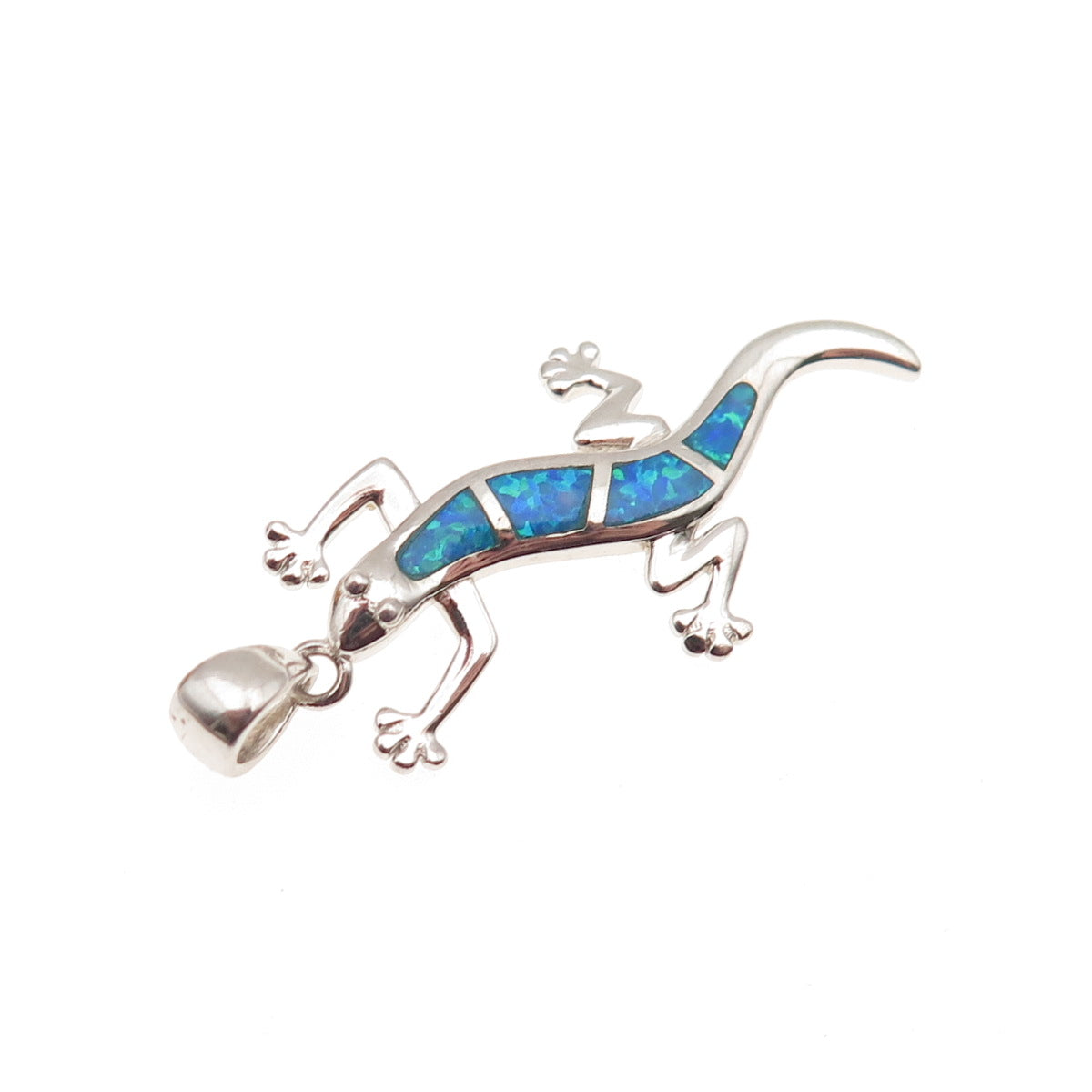 925 Sterling Silver Vintage Real Opal Lizard Charm Pendant