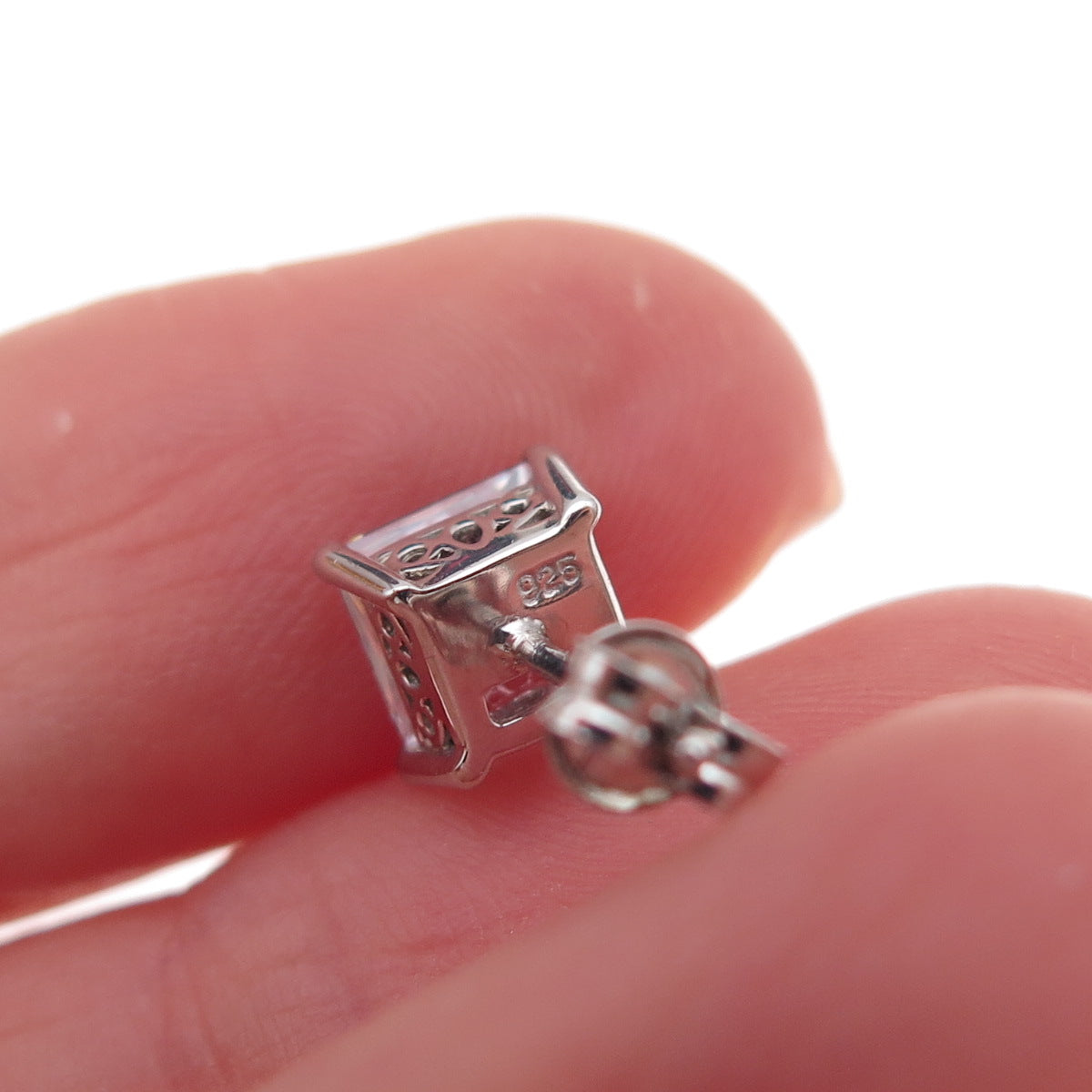 925 Sterling Silver Princess-Cut C Z Stud Earrings