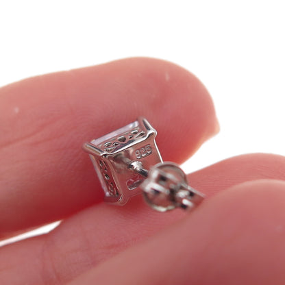 925 Sterling Silver Princess-Cut C Z Stud Earrings