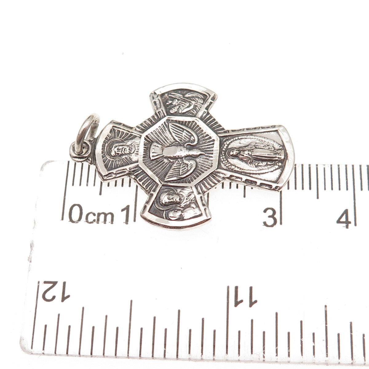 Chapel 925 Sterling Silver Antique Art Deco 4-Way Cross Oxidized Charm Pendant