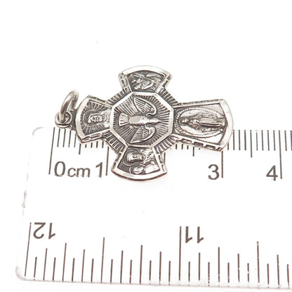 Chapel 925 Sterling Silver Antique Art Deco 4-Way Cross Oxidized Charm Pendant