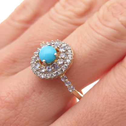 Chuck Clemency 925 Sterling Gold Plated Turquoise Tanzanite & Topaz Ring Size 8