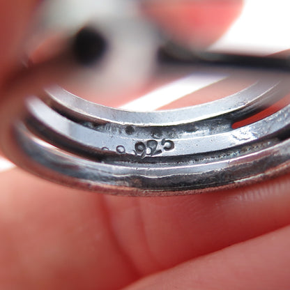 925 Sterling Silver Vintage Real Black Onyx Modernist Oxidized Ring Size 9.25