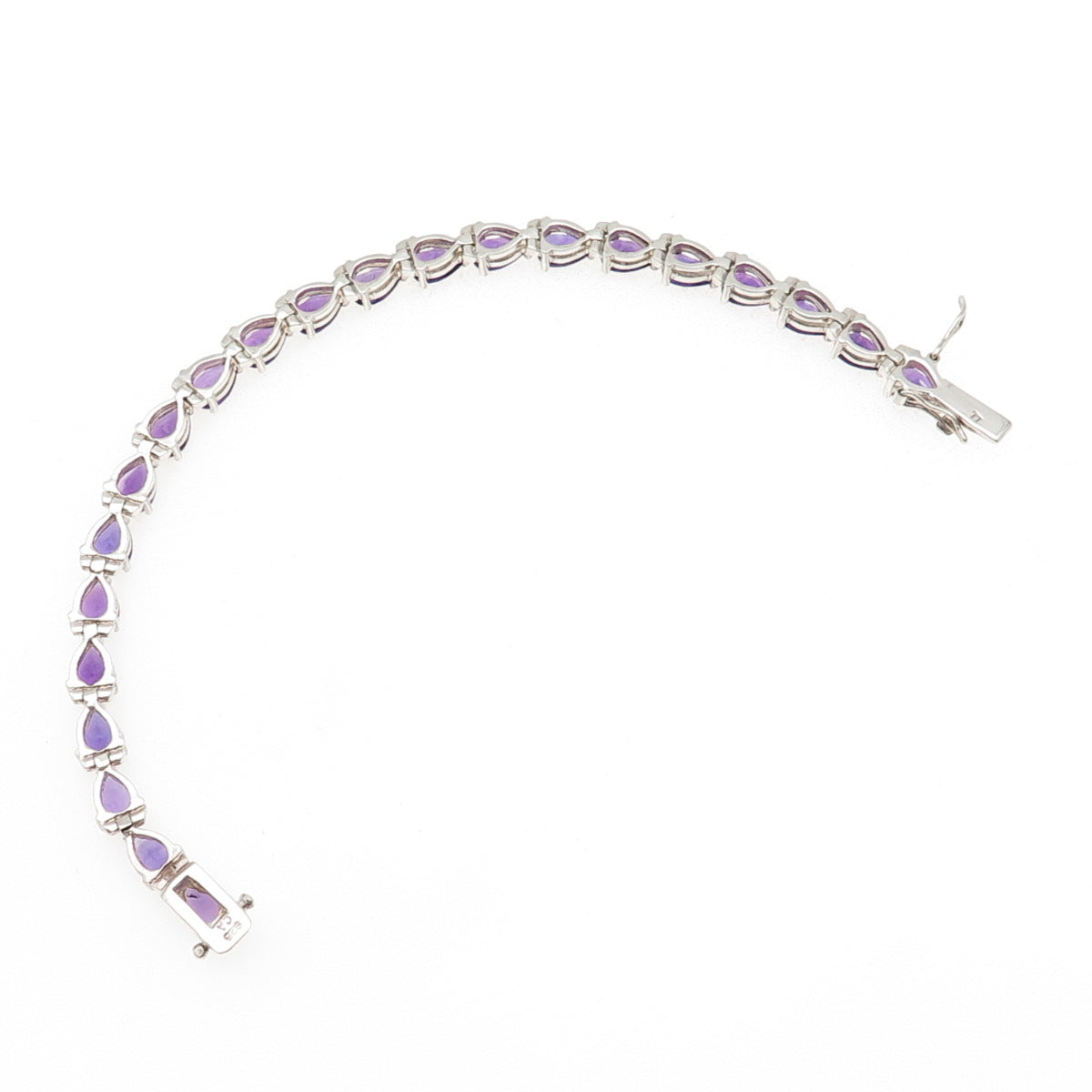 925 Sterling Silver Vintage Real Pear-Cut Amethyst Teardrop Link Bracelet 7"
