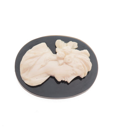 Antique Art Deco Real MOP & Black Onyx Carved Lady Cameo