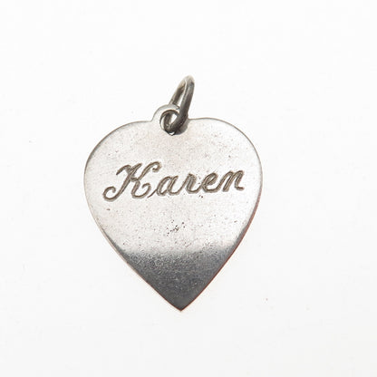 WELLS 925 Sterling Silver Vintage Engraved Karen Heart Mini Charm Pendant