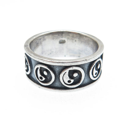 925 Sterling Silver Vintage Yin Yang Oxidized Band Ring Size 8