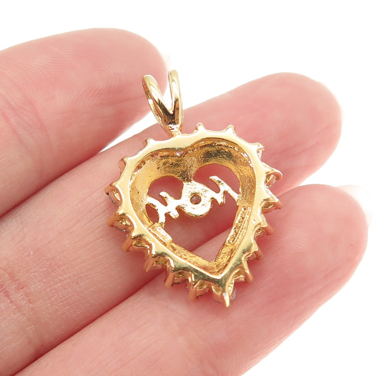 HAN 925 Sterling Silver Gold Plated Round-Cut C Z "MOM" Heart Pendant